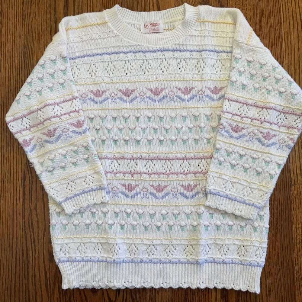 Beldoch Popper Vintage White Floral Striped Pointelle Sweetheart Style Size S/M